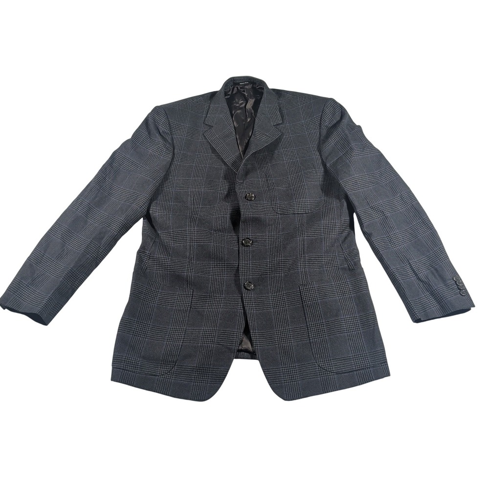 Ermenegildo Zegna Sport Coat Mens 50R Blue Grey Plaid Cotton 3 Button Blazer